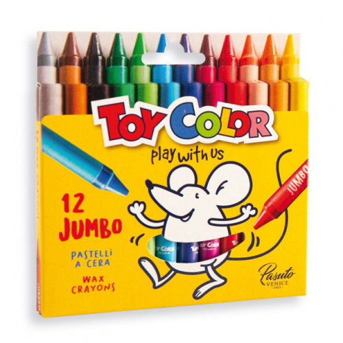 Pastelli a Cera Tondi Misura Jumbo Toy Color Pasuto, Confezione da 12. Per bambini e  bambine, casa e scuola.