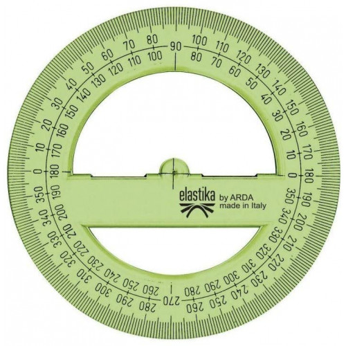 Goniometro 360° Arda Elastika, di colore verde trasparente e diametro 12cm, indistruttibile nelle normali condizioni di utilizzo