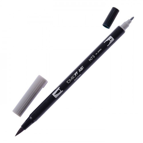 Dual Brush Pen con doppia punta, a pennello per i tratti marcati e fine per i dettagli, di colore nero e grigio.