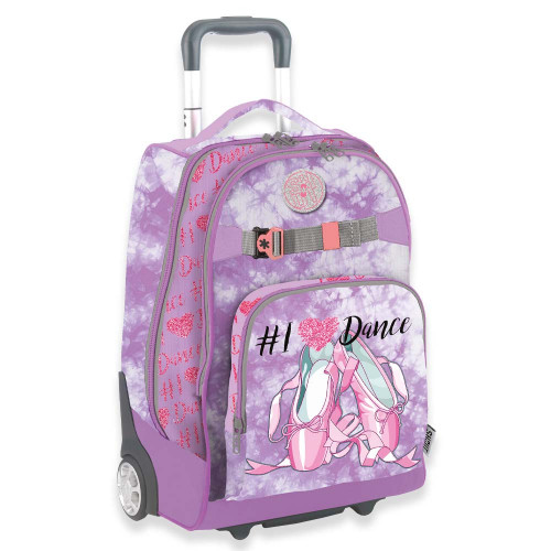 Zaino Trolley Duo Shout "I love Dance" per scuola e viaggi con due scomparti e ruote in gomma (34,5x21x45 cm)