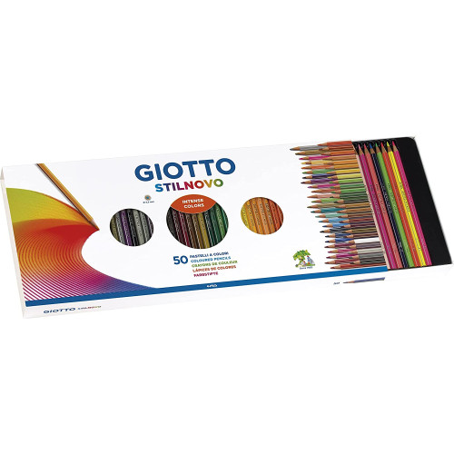 Confezione da 50 Matite Colorate Giotto Stilnovo e Temperino. Idea Regalo per bambini, bambine, ragazzi e ragazze