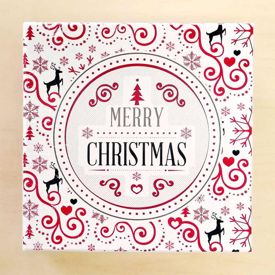 Set di 2 Scatole da Regalo in Cartone Quadrate con Decorazioni Natalizie e Scritta "Merry Christmas"