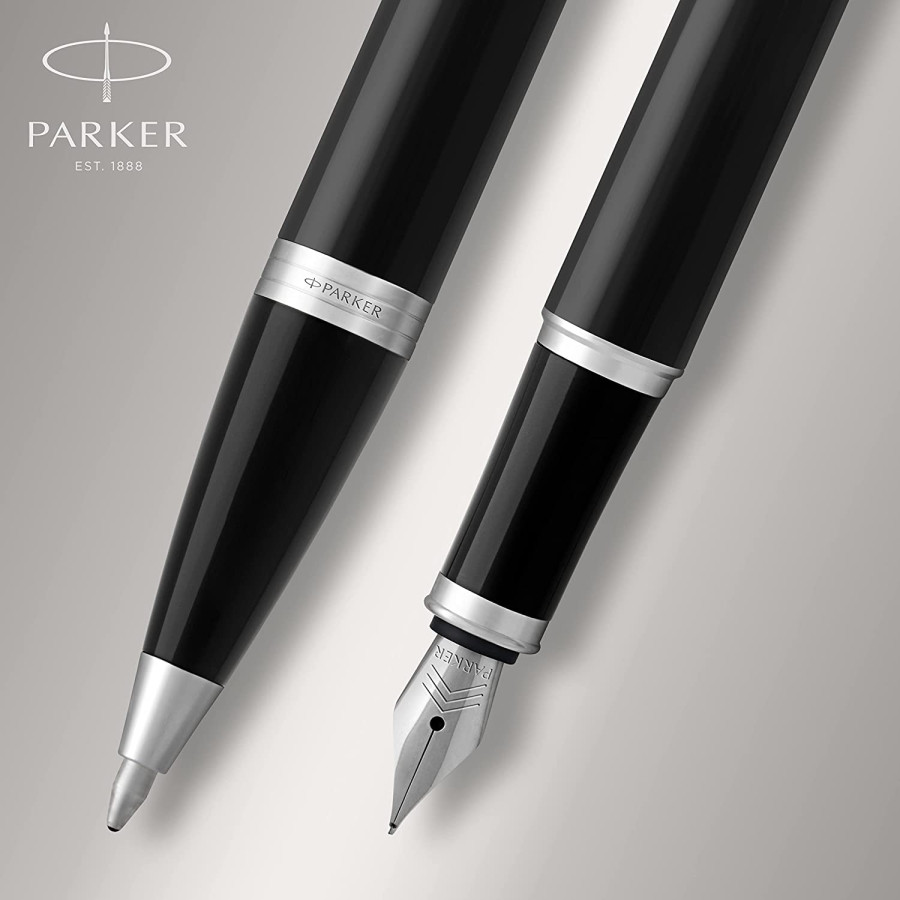 Gift Set Parker IM Black Chrome Trim Penna a Sfera più Stilografica Nera  (Idea Regalo)