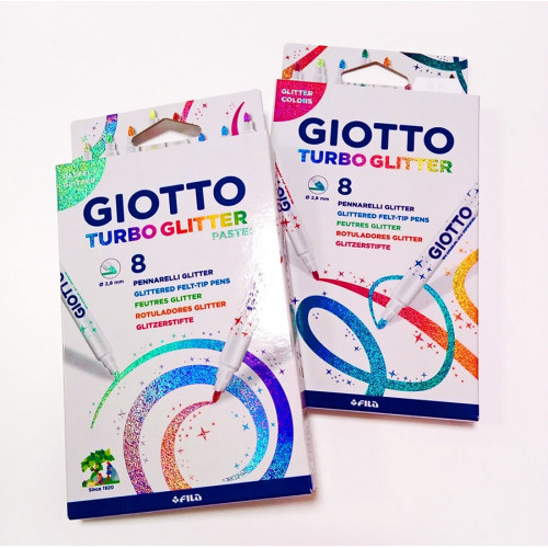 Confezione da 8 Pennarelli Giotto Turbo Glitter con Effetto Brillante, Classici e Pastel