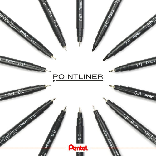 Pointliner Pen Pentel Arts, Pennarelli Fineliner con Punte dalla 0,03 alla 3,0 mm, per Disegno, Illustrazione e Scrittura