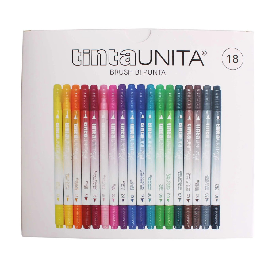 Pennarelli Brush Bi-Punta TintaUnita Art (Confezione da 18) per Tratti Marker o Pennello