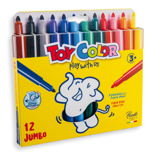 Pennarelli Jumbo con punta maxi, super lavabili Toy Color Pasuto, confezione da 12. Per bambini e bambine dai 3 anni in su