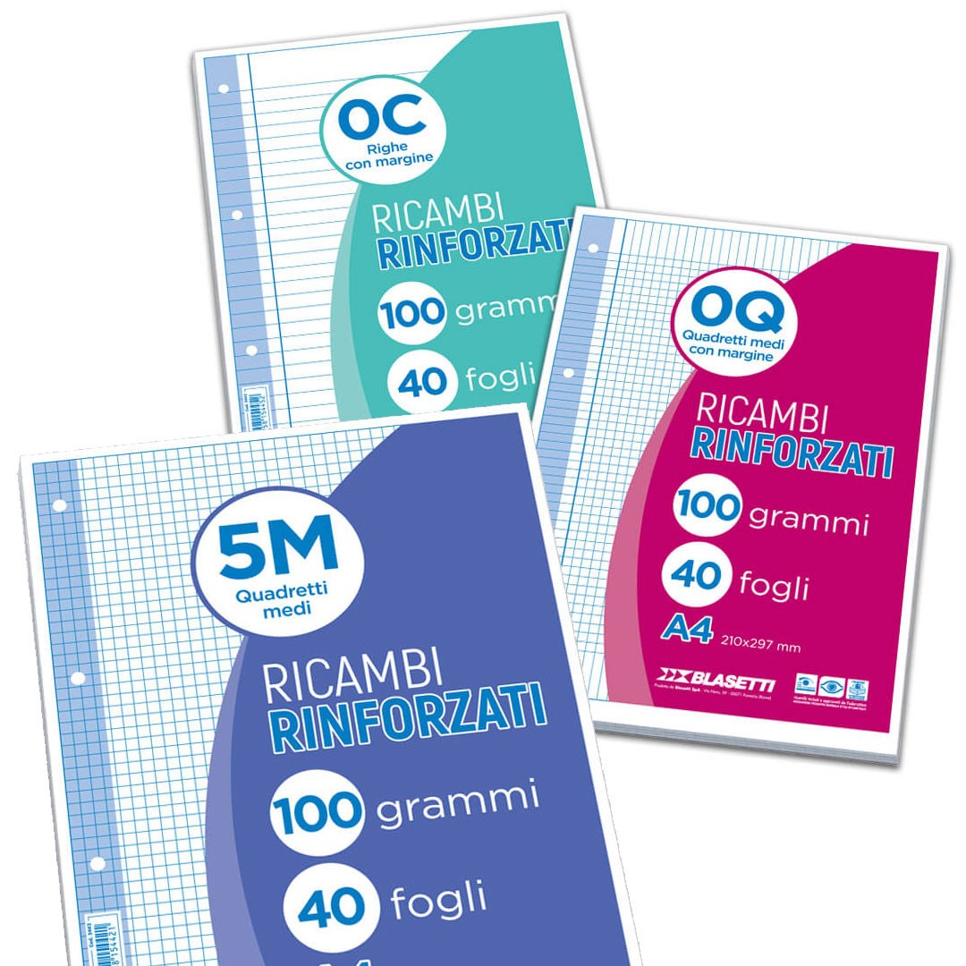Ricambi Rinforzati per Quaderni ad Anelli A4 Blasetti con Carta Resistente 100 g/mq Ricambi Rinforzati per Quaderni ad Anelli A4 Blasetti con Carta Resistente 100 g/mq