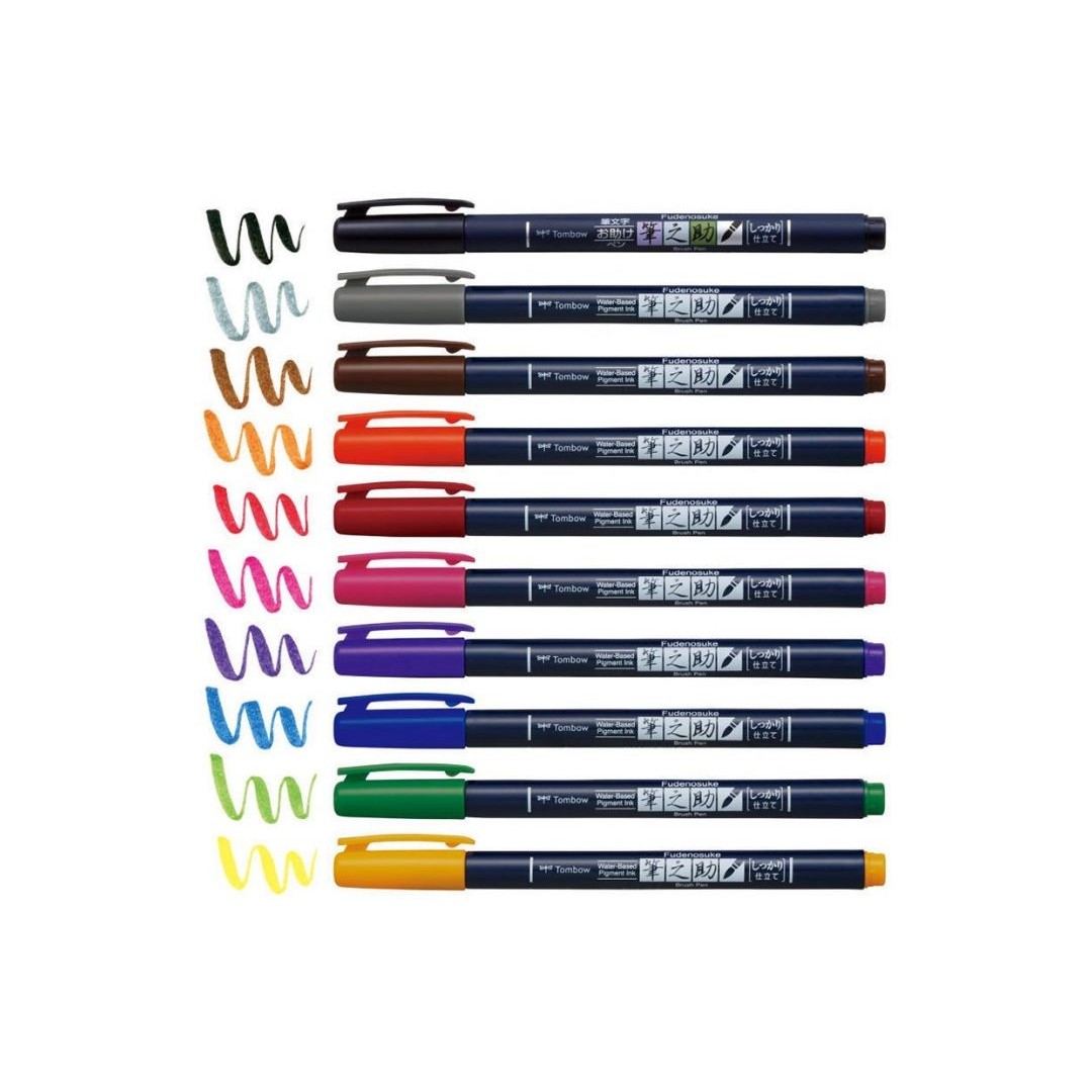 Penne con Punta Elastica Colorate Fudenosuke Tombow per Scrittura Calligrafica e Disegno Penne con Punta Elastica Colorate Fudenosuke Tombow per Scrittura Calligrafica e Disegno
