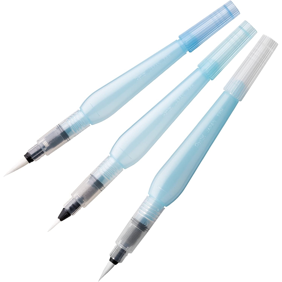 acquerello penna punta Fine/media/Large 3 x toruiwa Penne di acqua Pennelli a acqua pennello con serbatoio per 