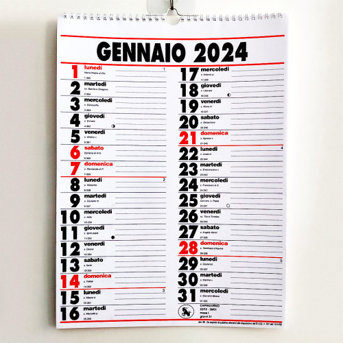 Calendario 2024 Grande (30x41 cm) da Muro, Spiralato e a Due Colonne