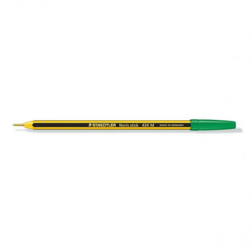 Penna a sfera Noris Stick 434 con fusto esagonale giallo e nero e puntale in ottone colore verde