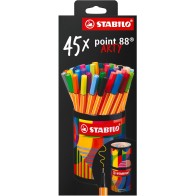 Confezione da 45 Penne a Punta Fine STABILO Point 88 Tratto 0,4 mm con Portapenne in Metallo, per Scrivere e Disegnare