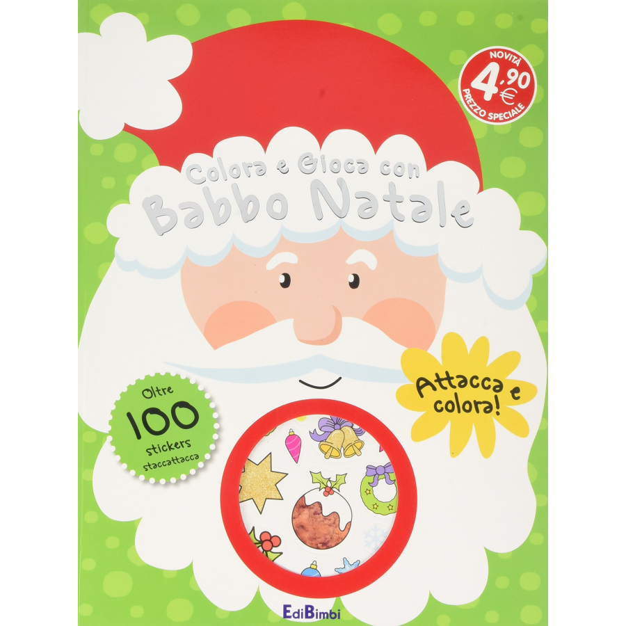 Libro da Colorare "Colora e Gioca con Babbo Natale" Con più di 100 Sticker Adesivi Attacca e Stacca