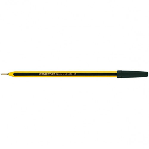 Penna a sfera Noris Stick 434 con fusto esagonale giallo e nero e puntale in ottone colore nero