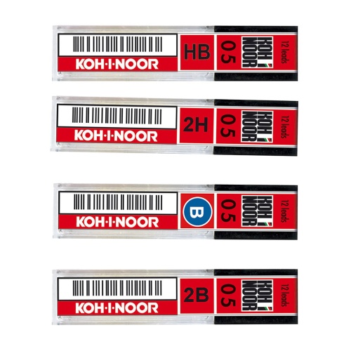 Astucci da 12 Mine Diametro 0,5mm Koh-I-Noor Hi-Polymer ad Alta Resistenza Gradazioni HB, 2H, B e 2B