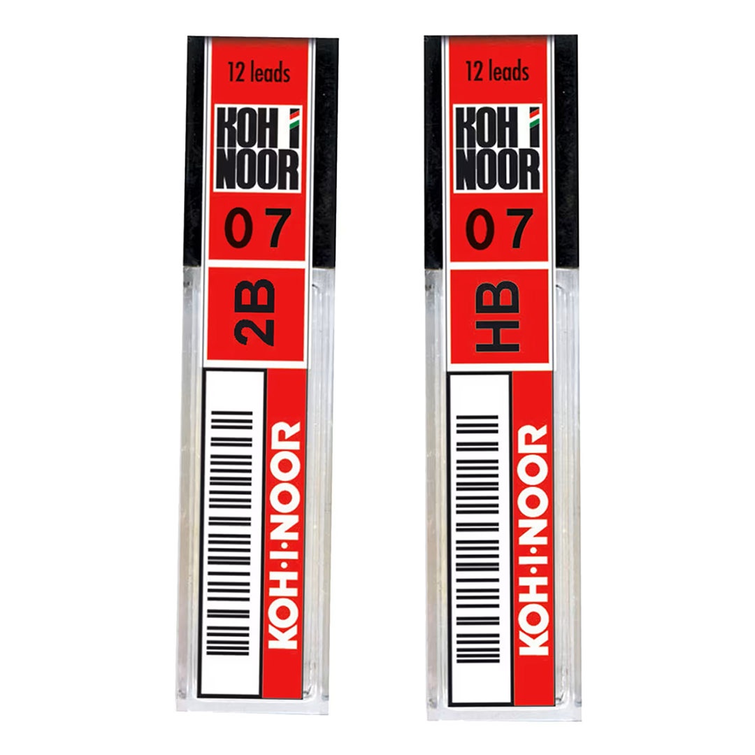 Astucci da 12 Mine Diametro 0,7mm Koh-I-Noor Hi-Polymer ad Alta Resistenza Gradazioni HB e 2B Astucci da 12 Mine Diametro 0,7mm Koh-I-Noor Hi-Polymer ad Alta Resistenza Gradazioni HB e 2B