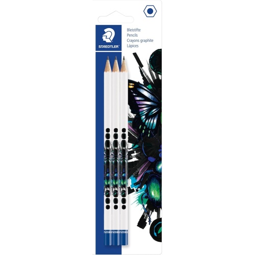 Set di Tre Matite Staedtler HB di Alta Qualità con Fusto Esagonale Decorato