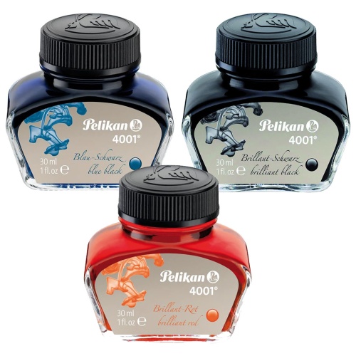 Inchiostro Stilografico Pelikan 4001 Blu, Nero o Rosso in Flacone di Vetro 30ml