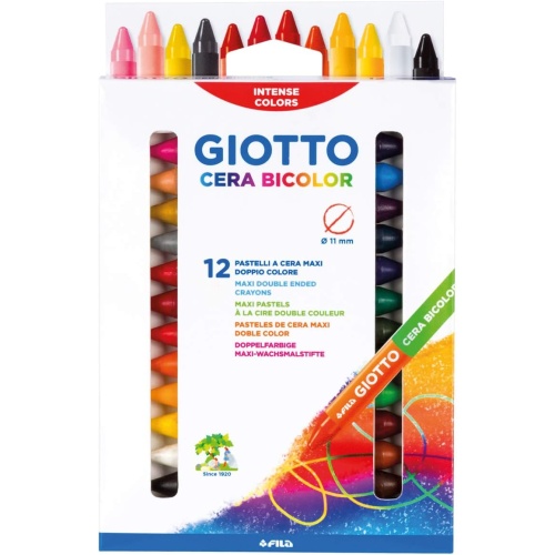 Maxi Pastelli a Cera Bicolore GIOTTO in Confezione da 12 Pezzi per un Totale di 24 Colori